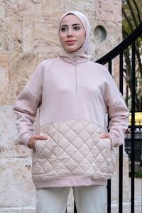 Kapitone Desenli Polar Sweat Bej