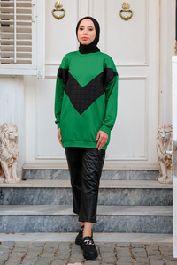 Kapitone Desenli Sweat Yeşil