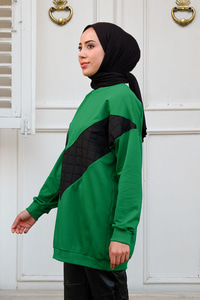 Kapitone Desenli Sweat Yeşil