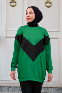 Kapitone Desenli Sweat Yeşil