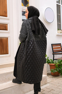 Kapitone Detay Zikzak Desenli Kaban Siyah