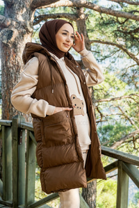 Uygun Fiyatlı KAPITONE KAPSONLU YELEK KAHVERENGI | Loccomoda.com 