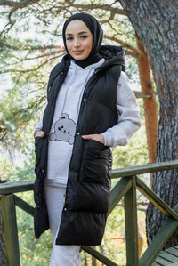 Uygun Fiyatlı KAPITONE KAPSONLU YELEK SIYAH | Loccomoda.com 