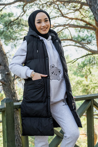 Uygun Fiyatlı KAPITONE KAPSONLU YELEK SIYAH | Loccomoda.com 