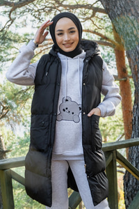 Uygun Fiyatlı KAPITONE KAPSONLU YELEK SIYAH | Loccomoda.com 