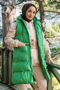 Uygun Fiyatlı KAPITONE KAPSONLU YELEK YESIL | Loccomoda.com 