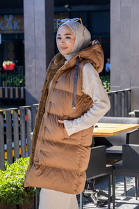 Uygun Fiyatlı KAPSONLU SISME YELEK CAMEL | Loccomoda.com 