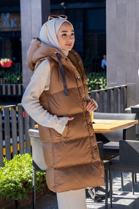 Uygun Fiyatlı KAPSONLU SISME YELEK CAMEL | Loccomoda.com 