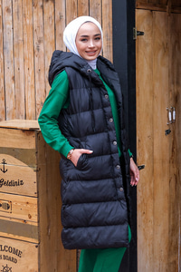 Uygun Fiyatlı KAPSONLU SISME YELEK SIYAH | Loccomoda.com 