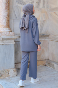 Kapüşonlu Cepli İkili Takım Gri