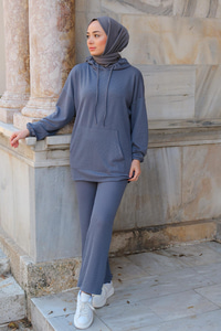 Kapüşonlu Cepli İkili Takım Gri