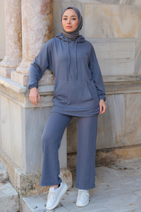 Kapüşonlu Cepli İkili Takım Gri