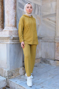 Kapüşonlu Cepli İkili Takım Yağ Yeşil