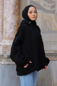Kapüşonlu Cepli Sweat  Siyah