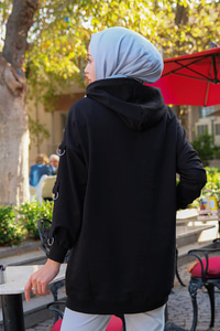 Kapüşonlu Cepli Sweat Siyah