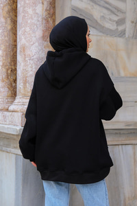 Kapüşonlu Cepli Sweat  Siyah