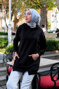 Kapüşonlu Cepli Sweat Siyah