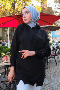 Kapüşonlu Cepli Sweat Siyah