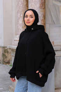 Kapüşonlu Cepli Sweat  Siyah