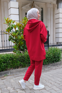 Kapüşonlu Çift Cepli İkili Takım  Bordo