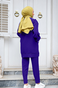 Kapüşonlu Çift Cepli İkili Takım Saks Mavi