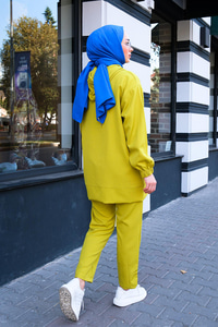 Kapüşonlu Çift Cepli İkili Takım Yağ Yeşil