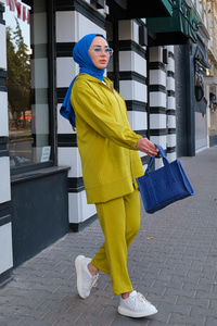 Kapüşonlu Çift Cepli İkili Takım Yağ Yeşil