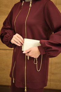 Kapüşonlu Çift Fermuar Detay Regular Scuba Takım Bordo