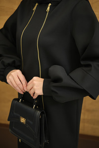 Kapüşonlu Çift Fermuar Detay Regular Scuba Takım Siyah