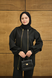 Kapüşonlu Çift Fermuar Detay Regular Scuba Takım Siyah