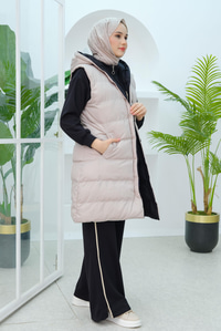 Kapüşonlu Çift Taraflı Şişme Yelek Siyah-Taş