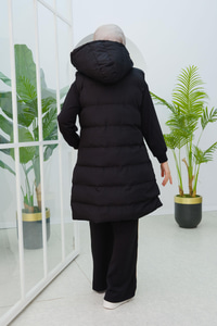 Kapüşonlu Çift Taraflı Şişme Yelek Siyah-Taş