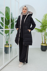 Kapüşonlu Çift Taraflı Şişme Yelek Siyah-Taş