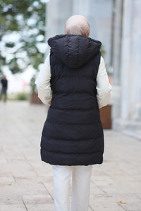 Kapüşonlu Çift Taraflı Şişme Yelek Siyah-Taba