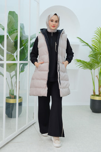 Kapüşonlu Çift Taraflı Şişme Yelek Siyah-Taş