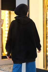 Kapüşonlu Çıtçıt Detaylı Sweatshirt  Siyah
