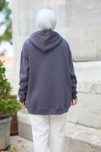 Kapüşonlu Fermuarlı Hırka  Antrasit