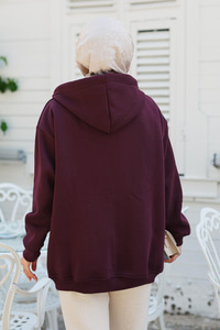 Kapüşonlu Fermuarlı Hırka Mürdüm