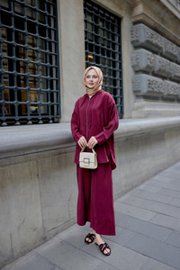 Kapüşonlu Fermuarlı Takım Bordo