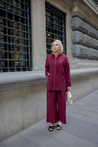 Kapüşonlu Fermuarlı Takım Bordo