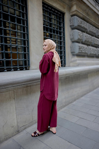 Kapüşonlu Fermuarlı Takım Bordo