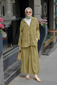 Kapüşonlu Fermuarlı Takım Haki Yeşil