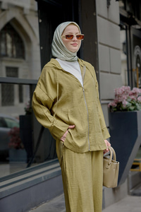 Kapüşonlu Fermuarlı Takım Haki Yeşil