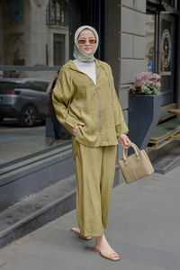 Kapüşonlu Fermuarlı Takım Haki Yeşil