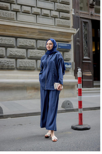 Kapüşonlu Fermuarlı Takım Lacivert