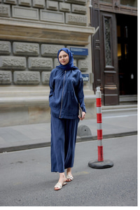 Kapüşonlu Fermuarlı Takım Lacivert