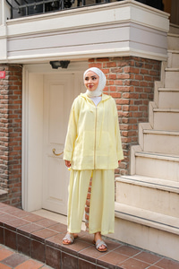 Kapüşonlu Fermuarlı Takım Sarı