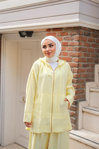 Kapüşonlu Fermuarlı Takım Sarı