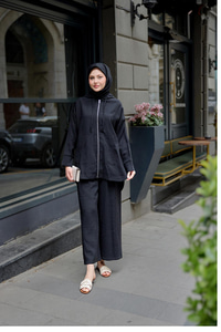 Kapüşonlu Fermuarlı Takım Siyah