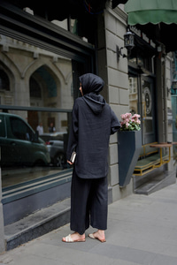 Kapüşonlu Fermuarlı Takım Siyah